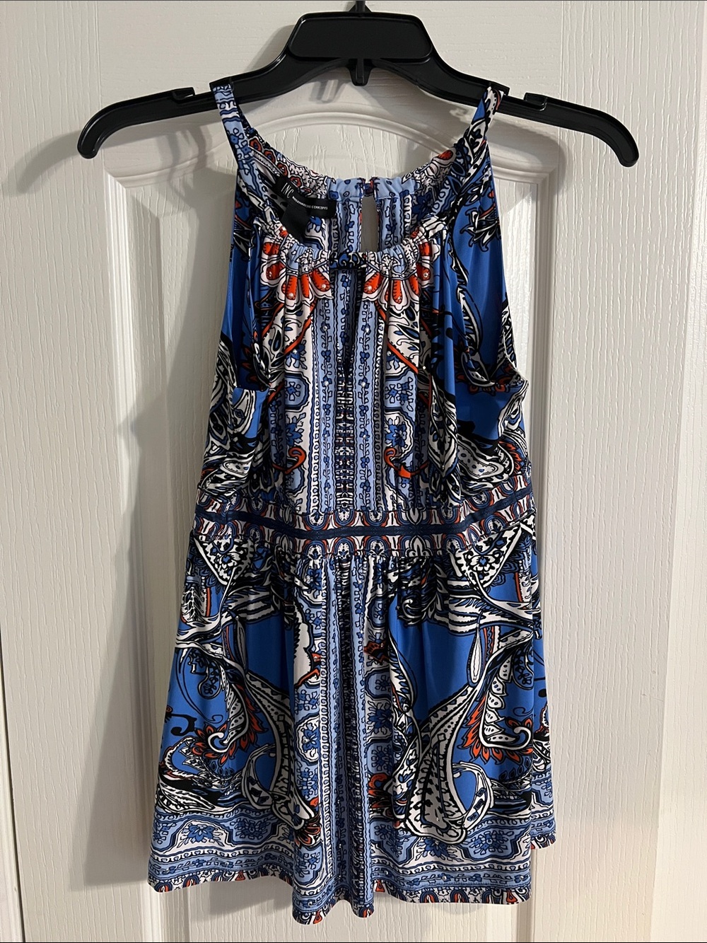 INC International Concepts Blue Paisley Print Halter Top Blous